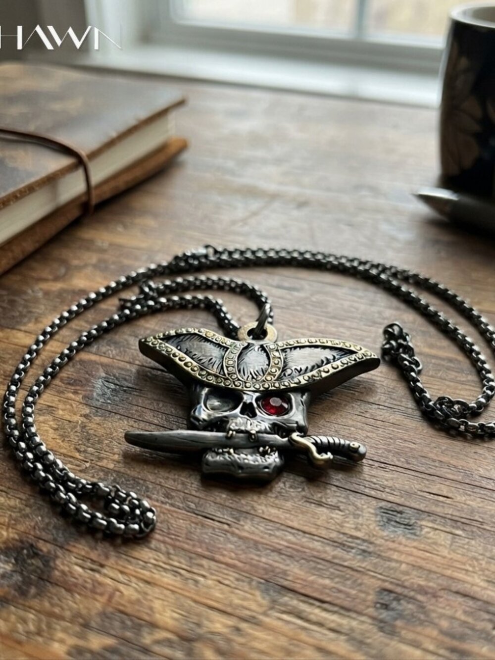 Mens Pirate Skull Dagger Necklace